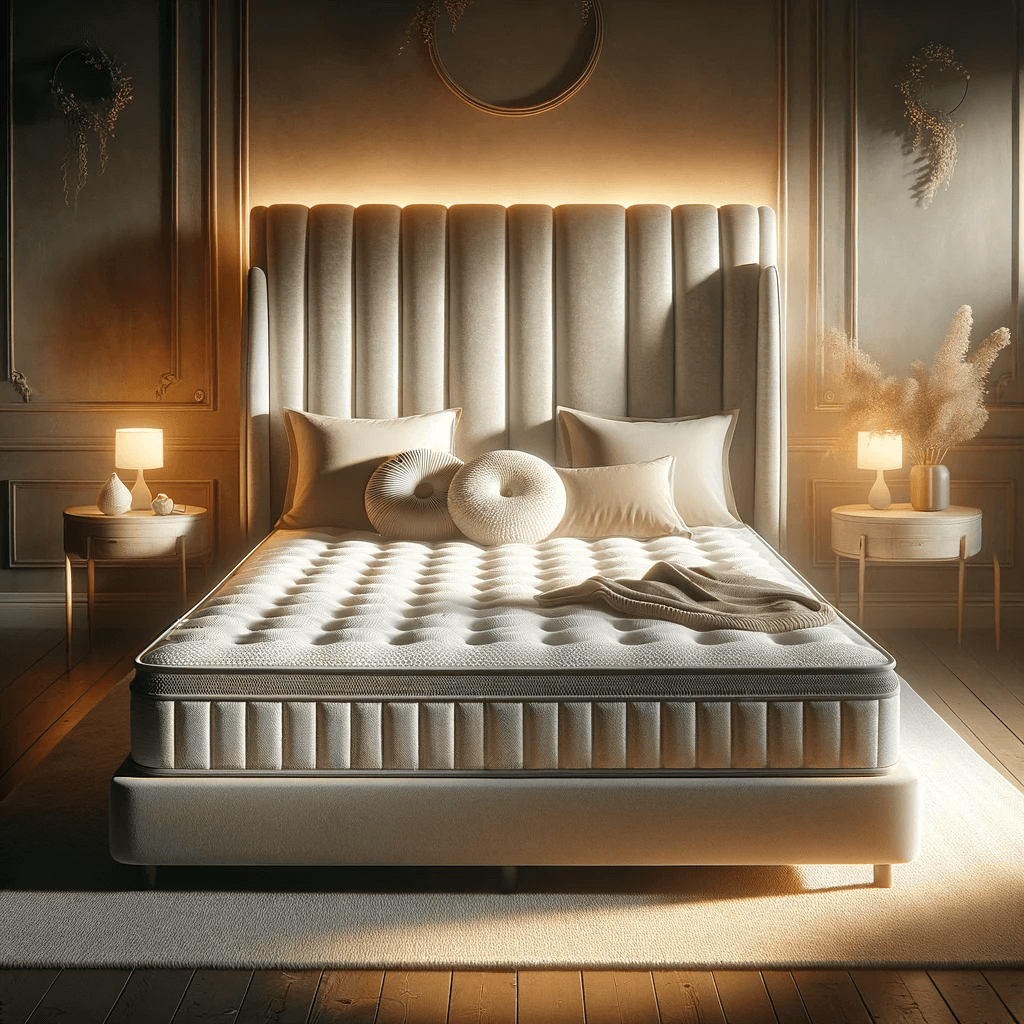Elegantes Schlafzimmer mit hochwertiger Matratze und warmem Licht für gemütliche Atmosphäre